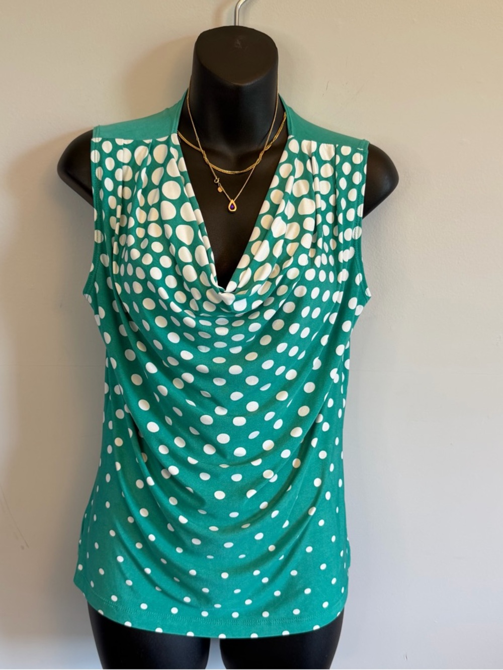 Green Polka Dot Sleeveless Cowl Neck Top